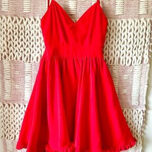 Red Open Back Ruffle Hem Dress